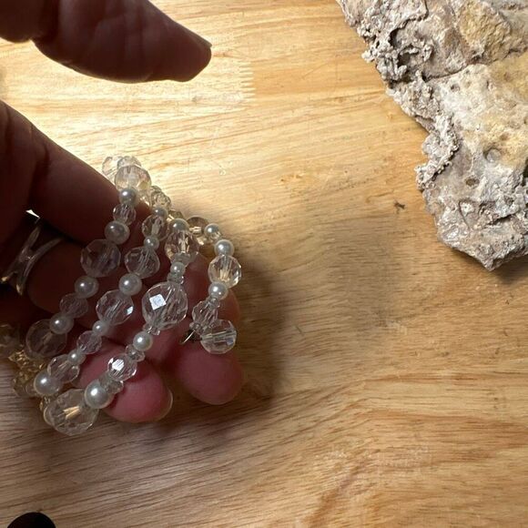 White Pearl and Crystal Wrap Bracelet, Handmade, Artisan - Picture 2 of 5